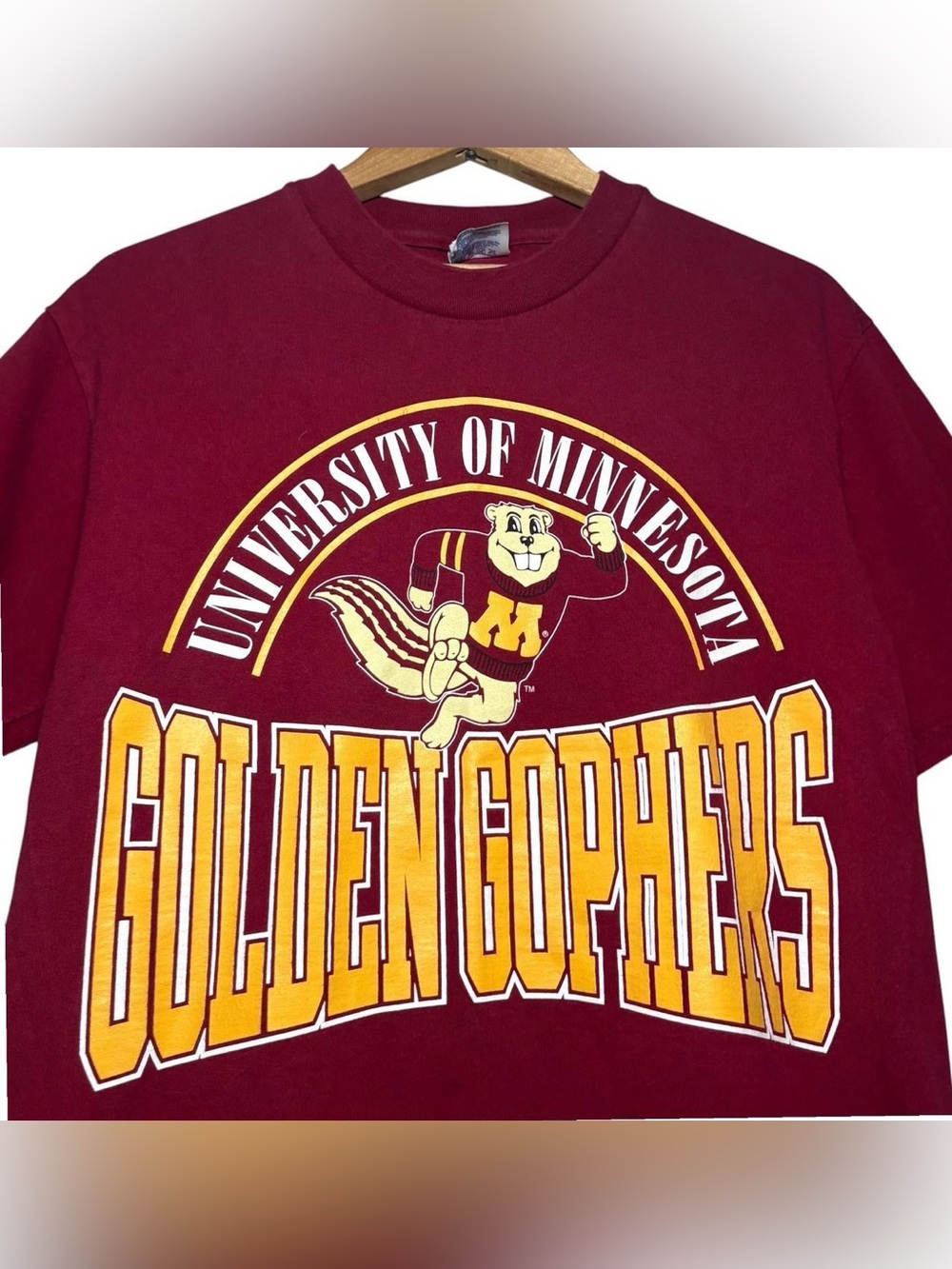 Vintage 90s University Of Minnesota Gophers NCAA T Shirt Maroon Medium